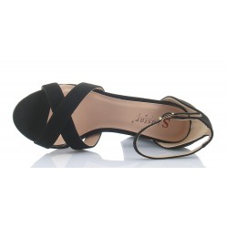 Sandały zamszowe pasek na słupku 8,5 cm. czarne