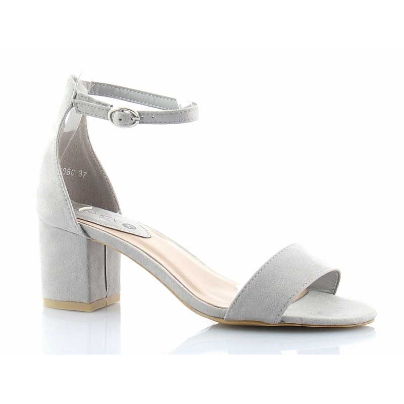 Sandały zamszowe na słupku 6 cm. z zakrytą piętą szare