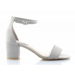 Sandały zamszowe na słupku 6 cm. z zakrytą piętą szare