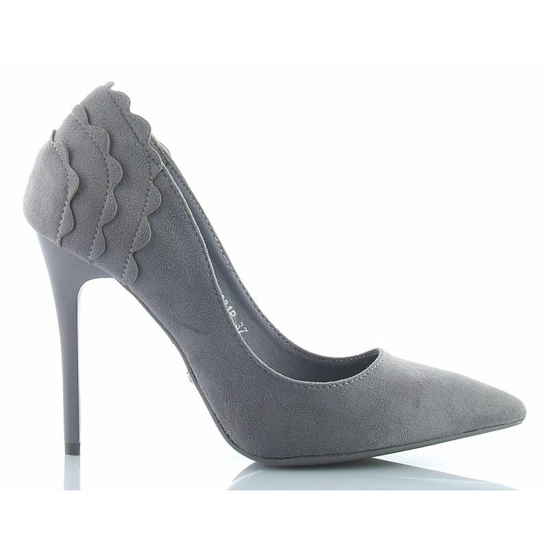 Czółenka zamszowe szpilki 10 cm. szare szpic