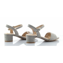 Sandały zamszowe na słupku 4,5 cm. pasek szare