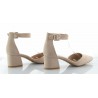 Czółenka sandały zamszowe na słupku 5,5 cm. pasek beżowe