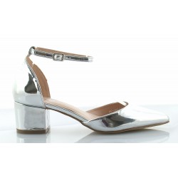 Czółenka sandały na słupku 5 cm. pasek srebrne