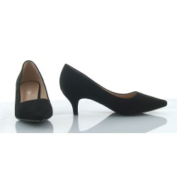 Czółenka zamszowe na niskiej szpilce 5,5 cm. szpic czarne