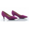 Czółenka zamszowe na niskiej szpilce 5,5 cm. szpic fuksja