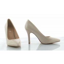 Czółenka na szpilce 9,5 cm. lakierowane beżowe nude