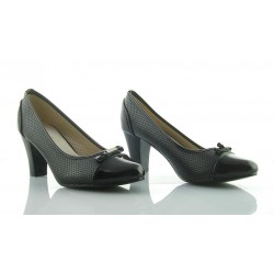 Czółenka na słupku 6 cm. ażurowe czarne