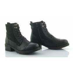 Botki trzewiki za kostkę sznurowane zamek ocieplane czarne