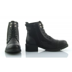 Botki trzewiki za kostkę sznurowane zamek ocieplane czarne