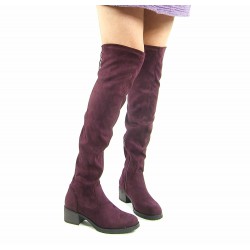 Kozaki za kolano na słupku 5 cm. zamszowe bordowe magenta