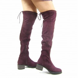 Kozaki za kolano na słupku 5 cm. zamszowe bordowe magenta