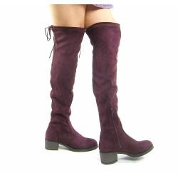 Kozaki za kolano na słupku 5 cm. zamszowe bordowe magenta