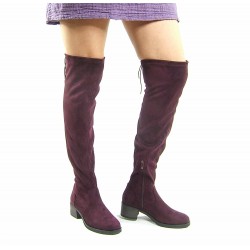 Kozaki za kolano na słupku 5 cm. zamszowe bordowe magenta