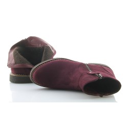Botki zamszowe na płaskim obcasie bordowe wine
