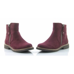 Botki zamszowe na płaskim obcasie bordowe wine
