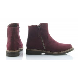Botki zamszowe na płaskim obcasie bordowe wine