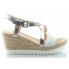 Sandały espadryle na koturnie 7,5 cm. białe srebrne