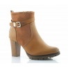 Botki damskie na słupku 8 cm. ocieplane camel
