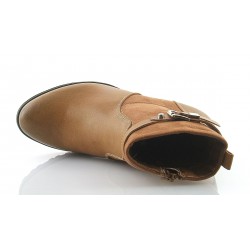 Botki damskie na słupku 8 cm. ocieplane camel