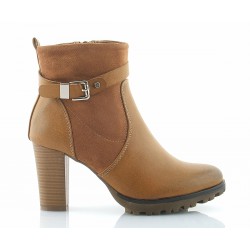 Botki damskie na słupku 8 cm. ocieplane camel