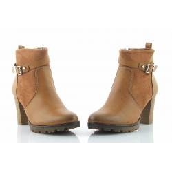 Botki damskie na słupku 8 cm. ocieplane camel