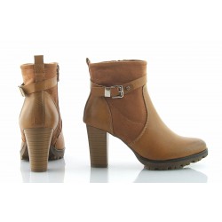 Botki damskie na słupku 8 cm. ocieplane camel