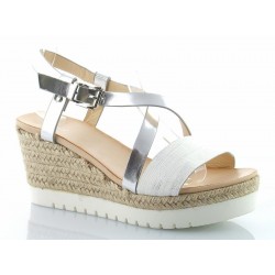 Sandały espadryle na koturnie 7,5 cm. białe srebrne