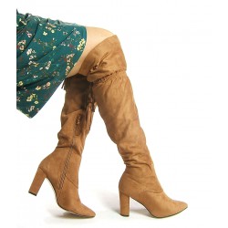 Wysokie kozaki na słupku 8,5 cm. zamszowe camel