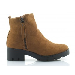 Botki damskie na niskim obcasie ocieplane camel