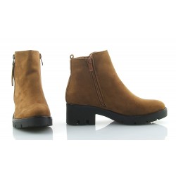 Botki damskie na niskim obcasie ocieplane camel