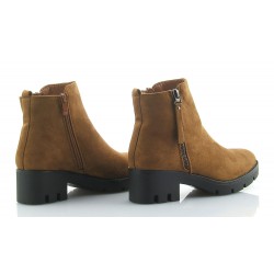 Botki damskie na niskim obcasie ocieplane camel