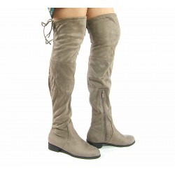 Kozaki za kolano na płaskim obcasie zamszowe khaki
