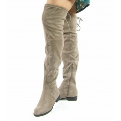 Kozaki za kolano na płaskim obcasie zamszowe khaki