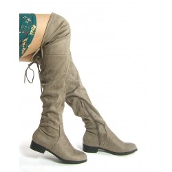 Kozaki za kolano na płaskim obcasie zamszowe khaki