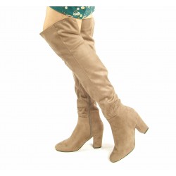 Kozaki muszkieterki na słupku 8 cm. zamszowe khaki
