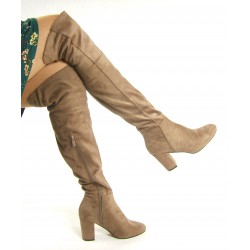 Kozaki muszkieterki na słupku 8 cm. zamszowe khaki