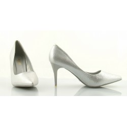 Czółenka na szpilce 8 cm. szpic srebrne