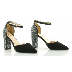 Czółenka zamszowe na słupku 9,5 cm. czarne