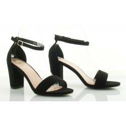 Sandały zamszowe na słupku 8 cm. z zakrytą piętą czarne