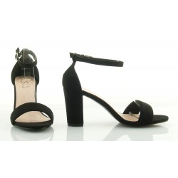 Sandały zamszowe na słupku 8 cm. z zakrytą piętą czarne