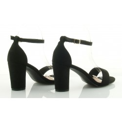 Sandały zamszowe na słupku 8 cm. z zakrytą piętą czarne