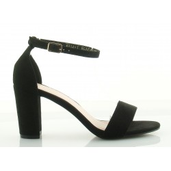 Sandały zamszowe na słupku 8 cm. z zakrytą piętą czarne