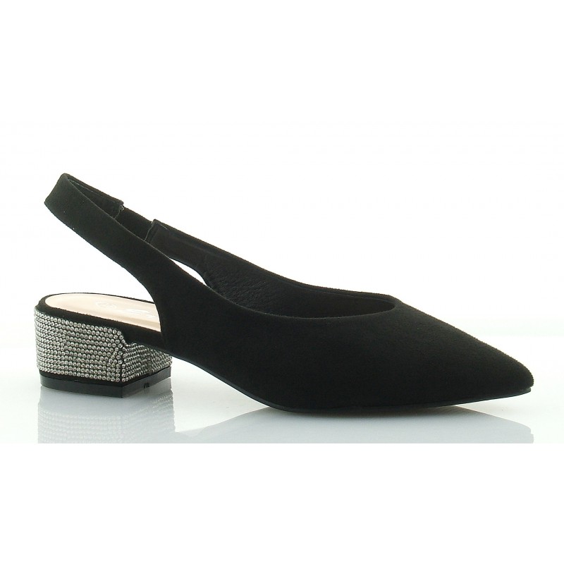 Czółenka sandały zamszowe na słupku 3,5 cm. czarne