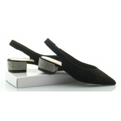 Czółenka sandały zamszowe na słupku 3,5 cm. czarne