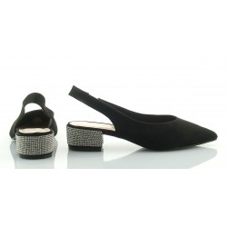 Czółenka sandały zamszowe na słupku 3,5 cm. czarne