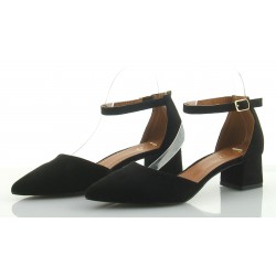 Czółenka sandały zamszowe na słupku 4 cm. pasek czarne