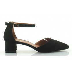 Czółenka sandały zamszowe na słupku 4 cm. pasek czarne