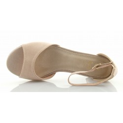 Sandały zamszowe na słupku 4,5 cm. beżowe