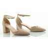 Czółenka sandały zamszowe na słupku 6 cm. pasek beżowe