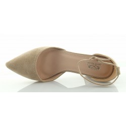 Czółenka sandały zamszowe na słupku 6 cm. pasek beżowe